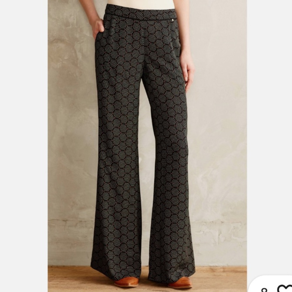 Anthropologie Navy Honeycomb Wide-Leg Trousers Size 2